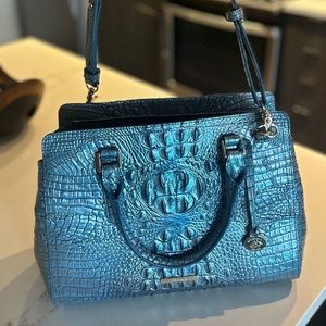 Brahmin large shoulder bag with strap metallic blue